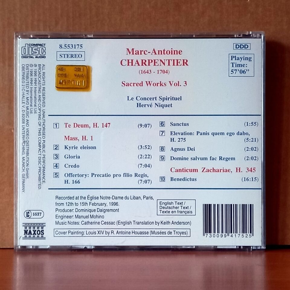 MARC ANTOINE CHARPENTIER: TE DEUM, MASS, CANTICUM ZACHARIAE / LE CONCERT SPIRITUEL, HERVE NIQUET (1996) - CD 2.EL