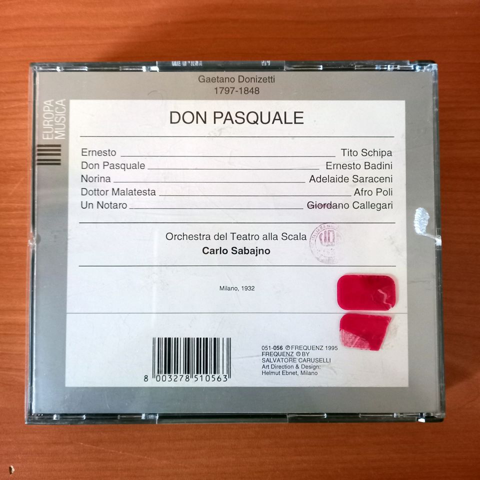 DONIZETTI: DON PASQUALE / TITO SCHIPA, ADELAIDE SARACENI, ERNESTO BADINI, AFRO POLI, GIORDANO CALLEGARI, ORCHESTRA DEL TEATRO ALLA SCALA, CARLO SABAJNO (1995) - 2CD 2.EL