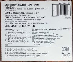 VIVALDI: STABAT MATTER, NISI DOMINUS, CONCERTO IN G MINOR / JAMES BOWMAN, THE ACADEMY OF ANCIENT MUSIC, CHRISTOPHER HOGWOOD (1976) 1985 DECCA / L'OISEAU-LYRE CD 2.EL
