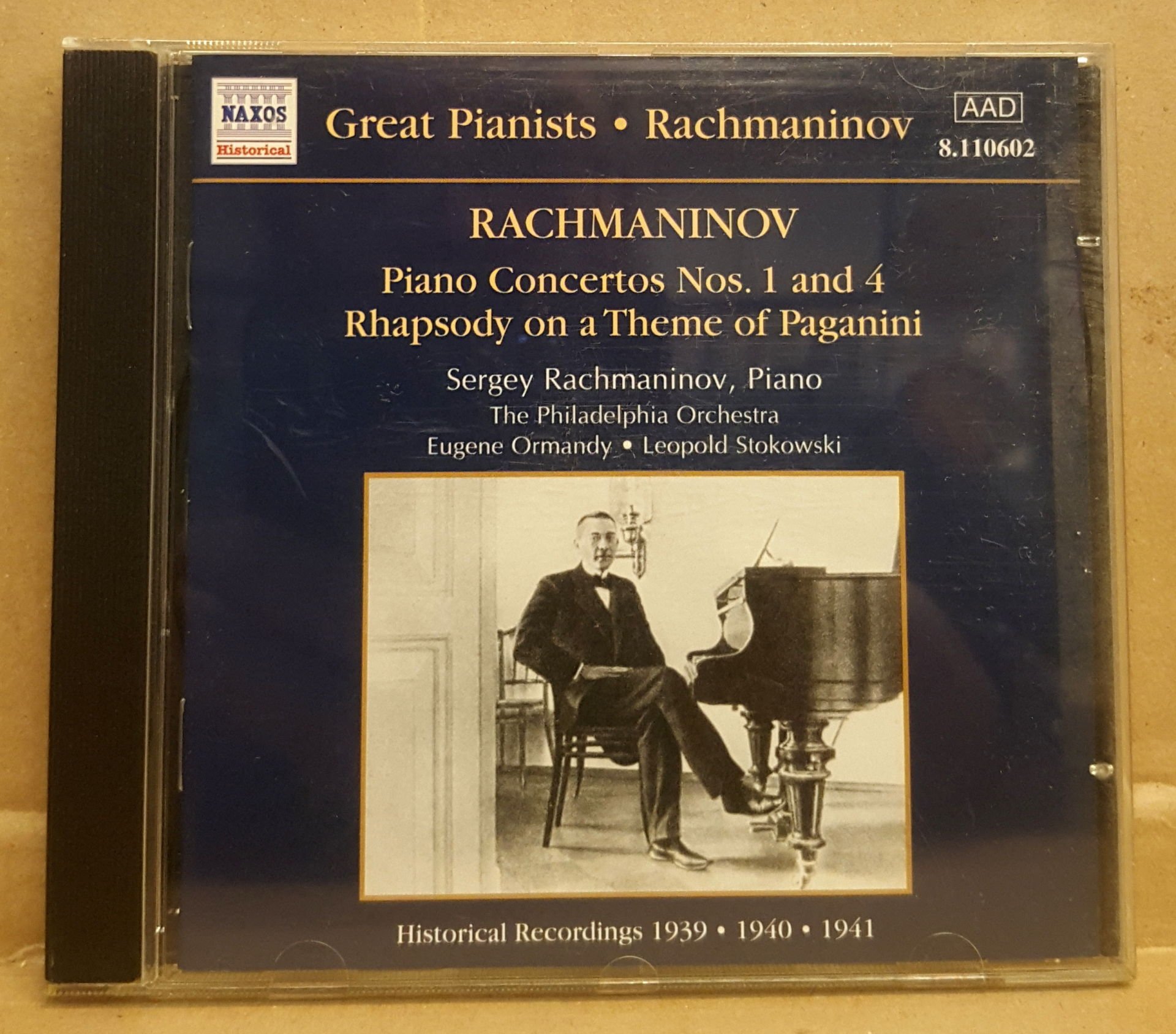 SERGEI RACHMANINOV - PIANO CONCERTOS NO 1 & NO 4 / RHAPSODY ON A THEME OF PAGANINI - CD 1999 EDITION NAXOS GREAT PIANISTS SERIES 2.EL