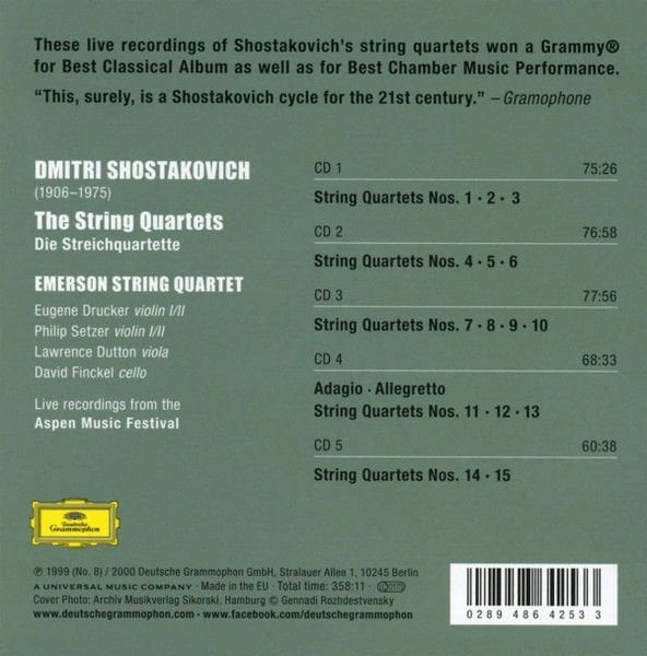 SHOSTAKOVICH: THE STRING QUARTETS / EMERSON STRING QUARTET (2023) - 5CD BOX SET SIFIR