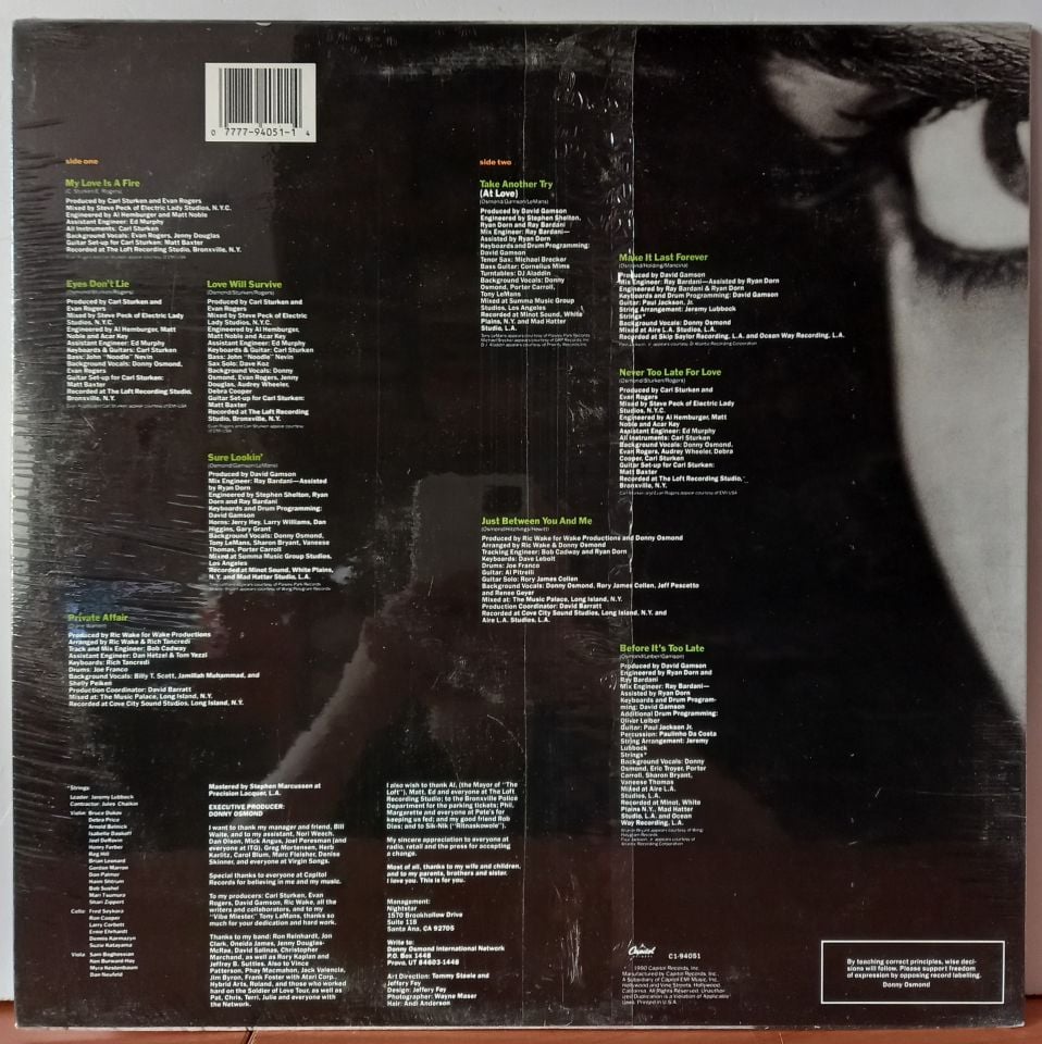 DONNY OSMOND – EYES DON'T LIE (1990) - LP DÖNEM BASKI SIFIR PLAK