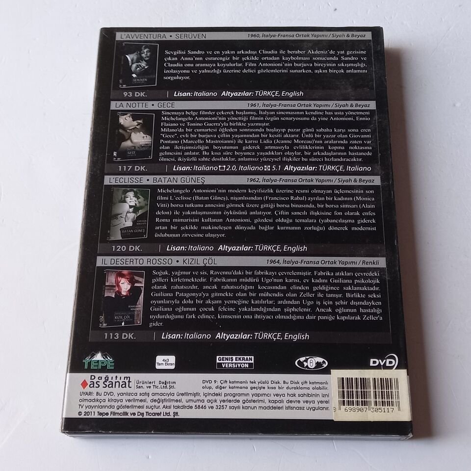 MICHELANGELO ANTONIONI KOLEKSİYONU - SERÜVEN, GECE, BATAN GÜNEŞ, KIZIL ÇÖL - 4DVD 2.EL