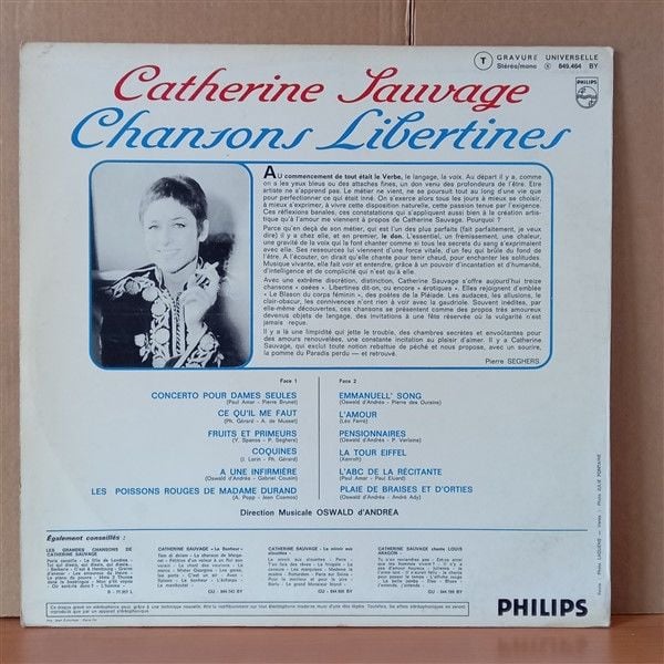 CATHERINE SAUVAGE – CHANSONS LIBERTINES (1969) - LP 2. EL PLAK