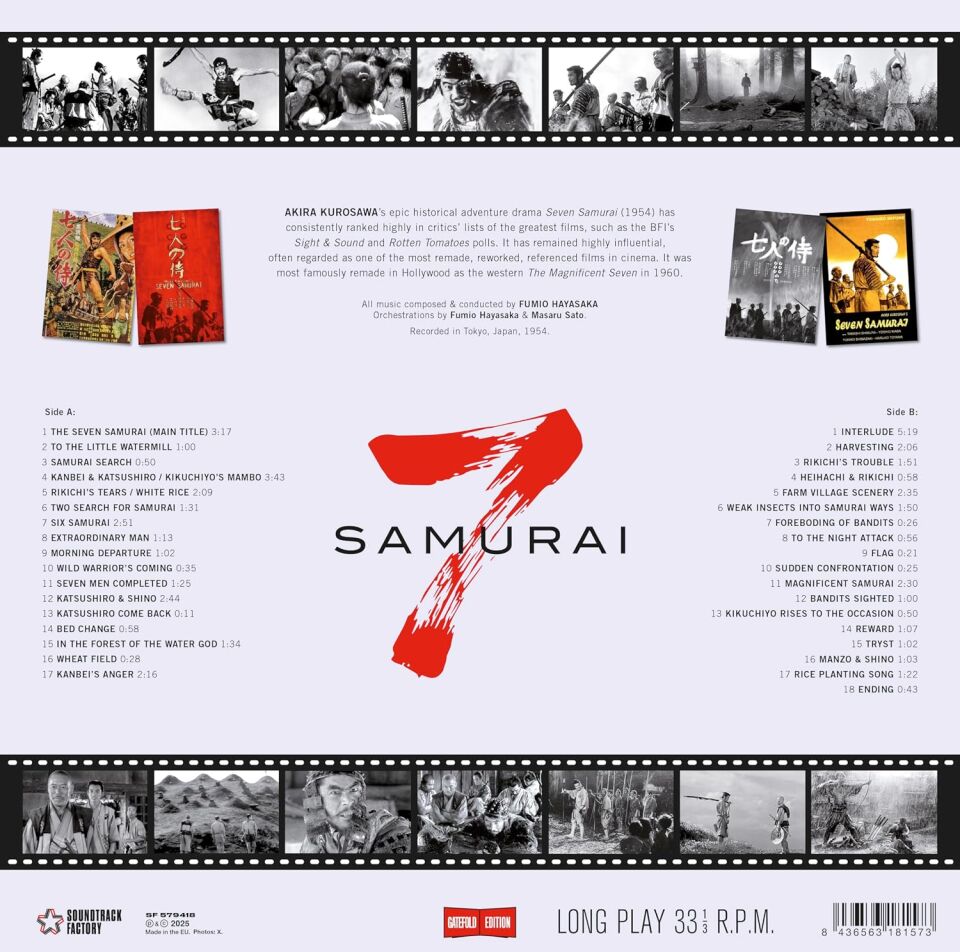 7 SAMURAI / SEVEN SAMURAI (1954 AKIRA KUROSAWA FILM) - SOUNDTRACK / MUSIC BY FUMIO HAYASAKA - LP 180GR 2017 EDITION SIFIR PLAK