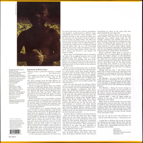 MCCOY TYNER - EXTENSIONS (1972) - LP BLUE NOTE TONE POET SERIES 180GR 2023 EDITION SIFIR PLAK