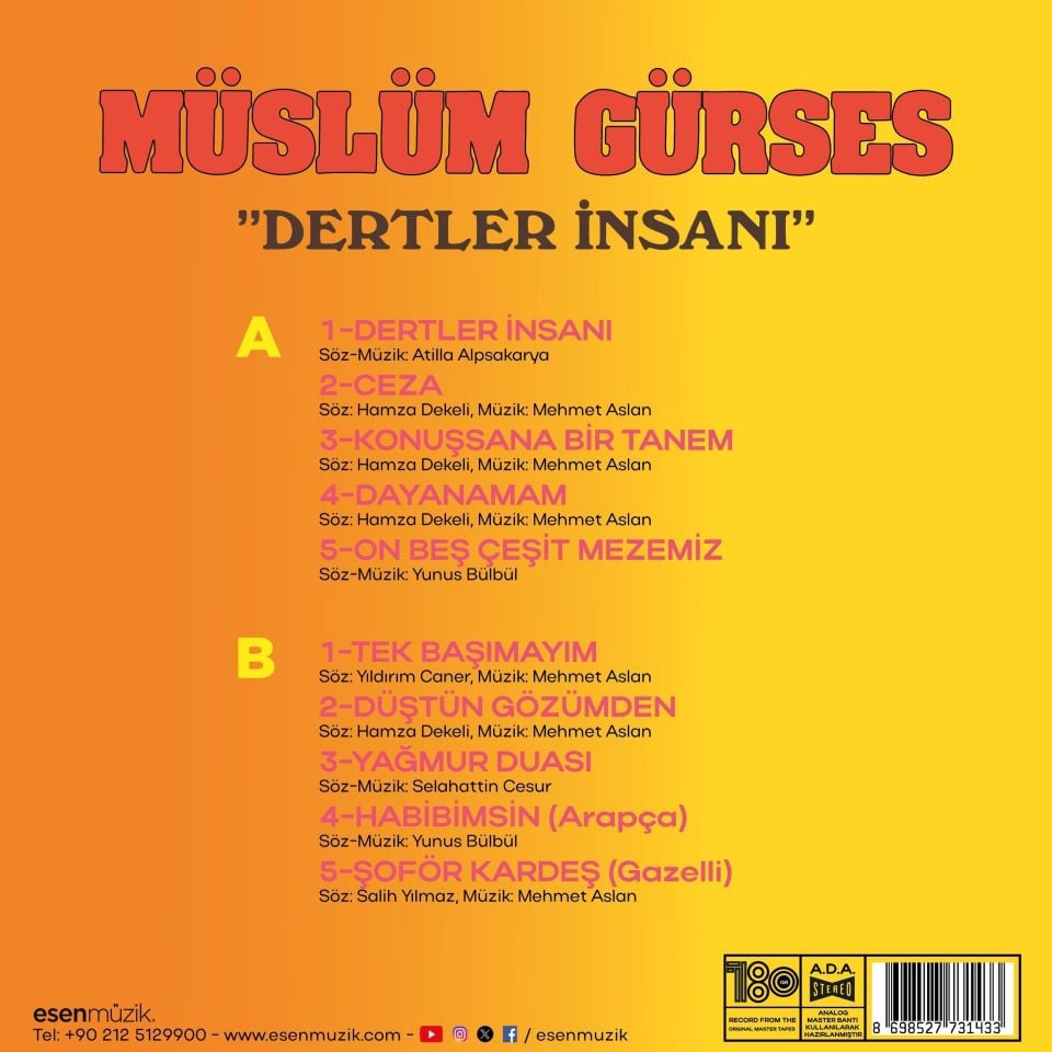 MÜSLÜM GÜRSES - DERTLER İNSANI (1988) - LP 180GR 2024 BASIM AMBALAJINDA SIFIR PLAK