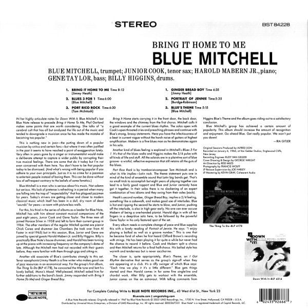 BLUE MITCHELL - BRING IT HOME TO ME (1966) - LP BLUE NOTE TONE POET SERIES 180GR 2022 EDITION SIFIR PLAK