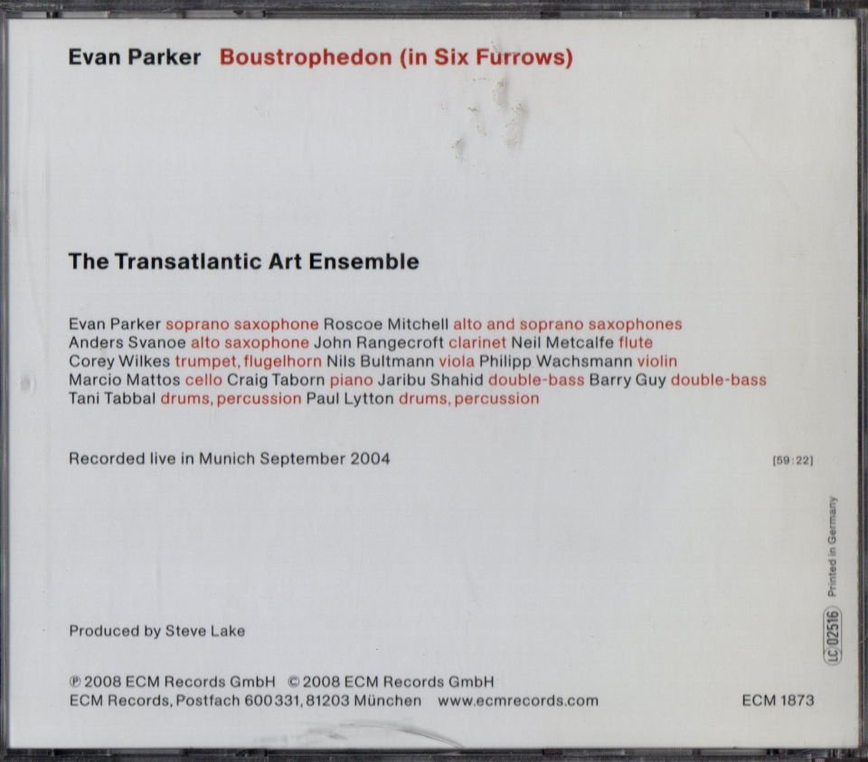 EVAN PARKER, TRANSATLANTIC ART ENSEMBLE – BOUSTROPHEDON (2008) - CD 2.EL