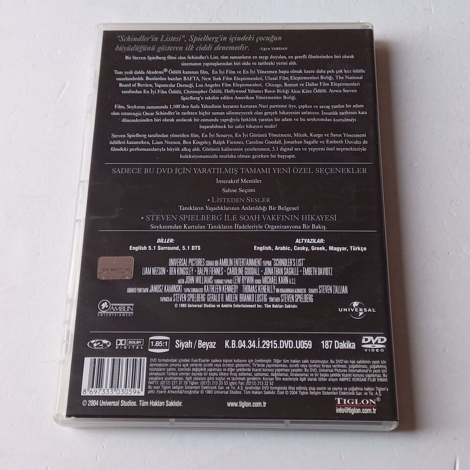 SCHINDLER\'S LIST - SCHINDLER\'İN LİSTESİ - 2DVD 2.EL