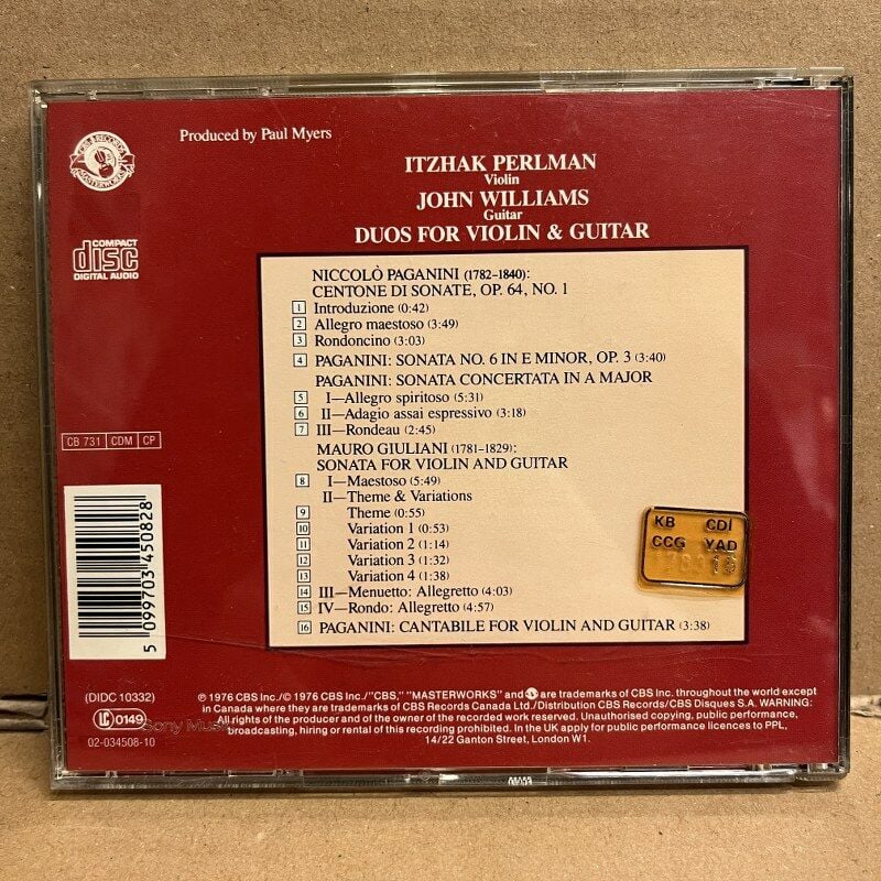 ITZHAK PERLMAN, JOHN WILLIAMS , NICCOLÒ PAGANINI, MAURO GIULIANI – DUOS (1976) CD 2.EL
