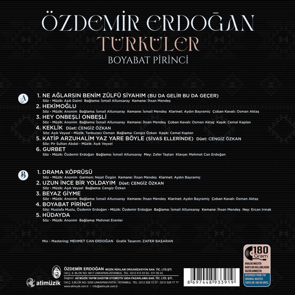 ÖZDEMİR ERDOĞAN - TÜRKÜLER / BOYABAT PİRİNCİ (2007) - LP 2024 BASIM / AMBALAJINDA SIFIR PLAK