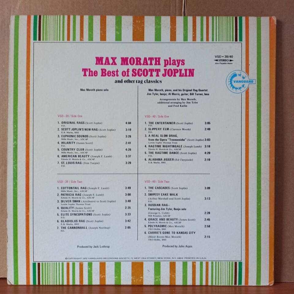 MAX MORATH – MAX MORATH PLAYS THE BEST OF SCOTT JOPLIN AND OTHER RAG CLASSICS (1972) - 2LP 2.EL PLAK