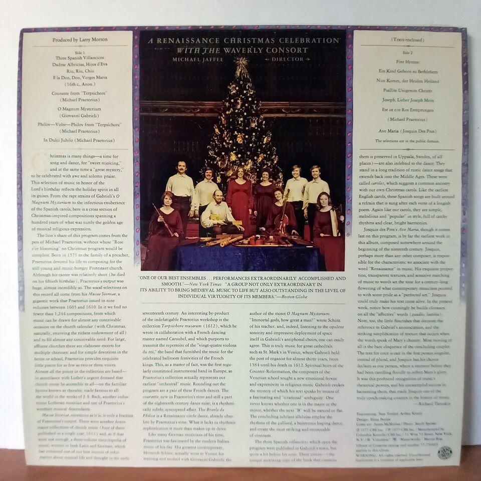 A RENAISSANCE CHRISTMAS CELEBRATION WITH THE WAVERLY CONSORT / MICHAEL JAFFEE (1977) - LP 2.EL PLAK
