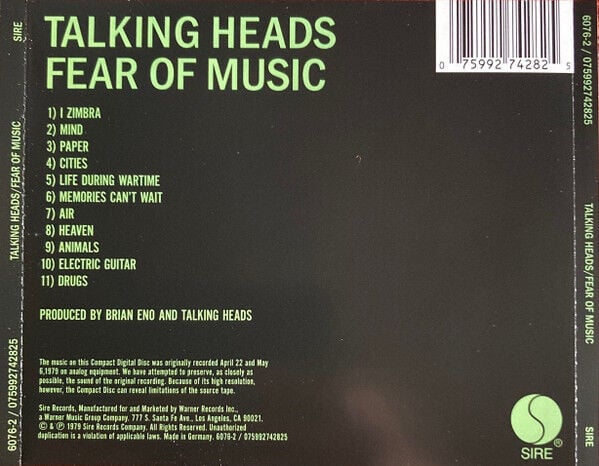 TALKING HEADS – FEAR OF MUSIC (1979) - CD REISSUE JEWEL CASE AMBALAJINDA SIFIR