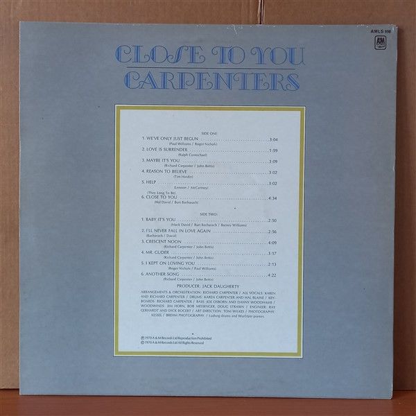 CARPENTERS – CLOSE TO YOU (1970) - LP 2. EL PLAK