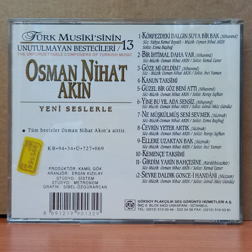 TÜRK MUSİKİ'SİNİN UNUTULMAYAN BESTECİLERİ 13 / OSMAN NİHAT AKIN (1994) - CD 2.EL