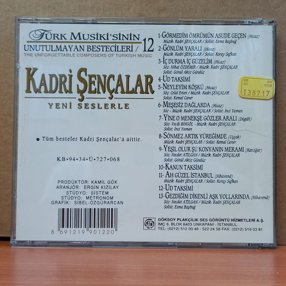 TÜRK MUSİKİ'SİNİN UNUTULMAYAN BESTECİLERİ 12 / KADRİ ŞENÇALAR (1994) - CD 2.EL