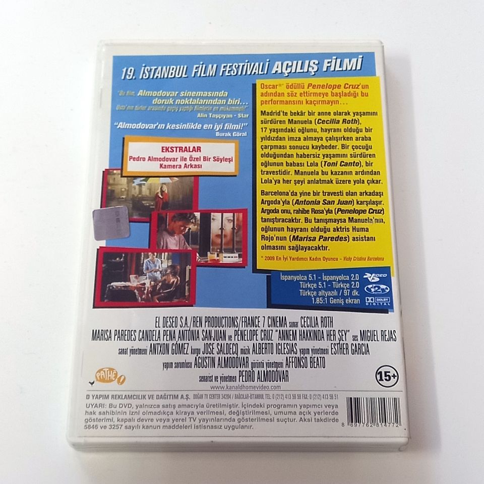 ALL ABOUT MY MOTHER - ANNEM HAKKINDA HERŞEY - CECILIA ROTH, TONI CANTO, YÖN.: PEDRO ALMODOVAR - DVD 2.EL