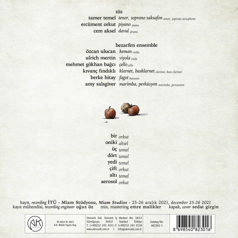 TAMER TEMEL ERCÜMENT ORKUT CEM AKSEL HEZARFEN ENSEMBLE - TÖZ II (2023) - LP SIFIR PLAK