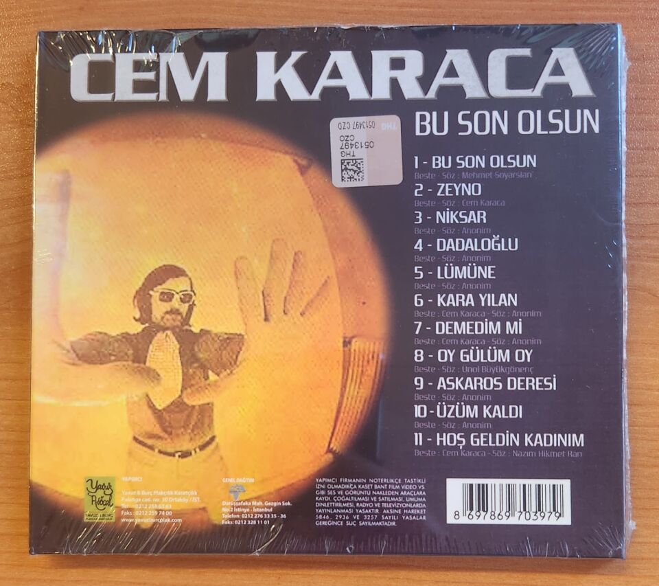 CEM KARACA – BU SON OLSUN (2015) - CD DIGIPAK AMBALAJINDA SIFIR
