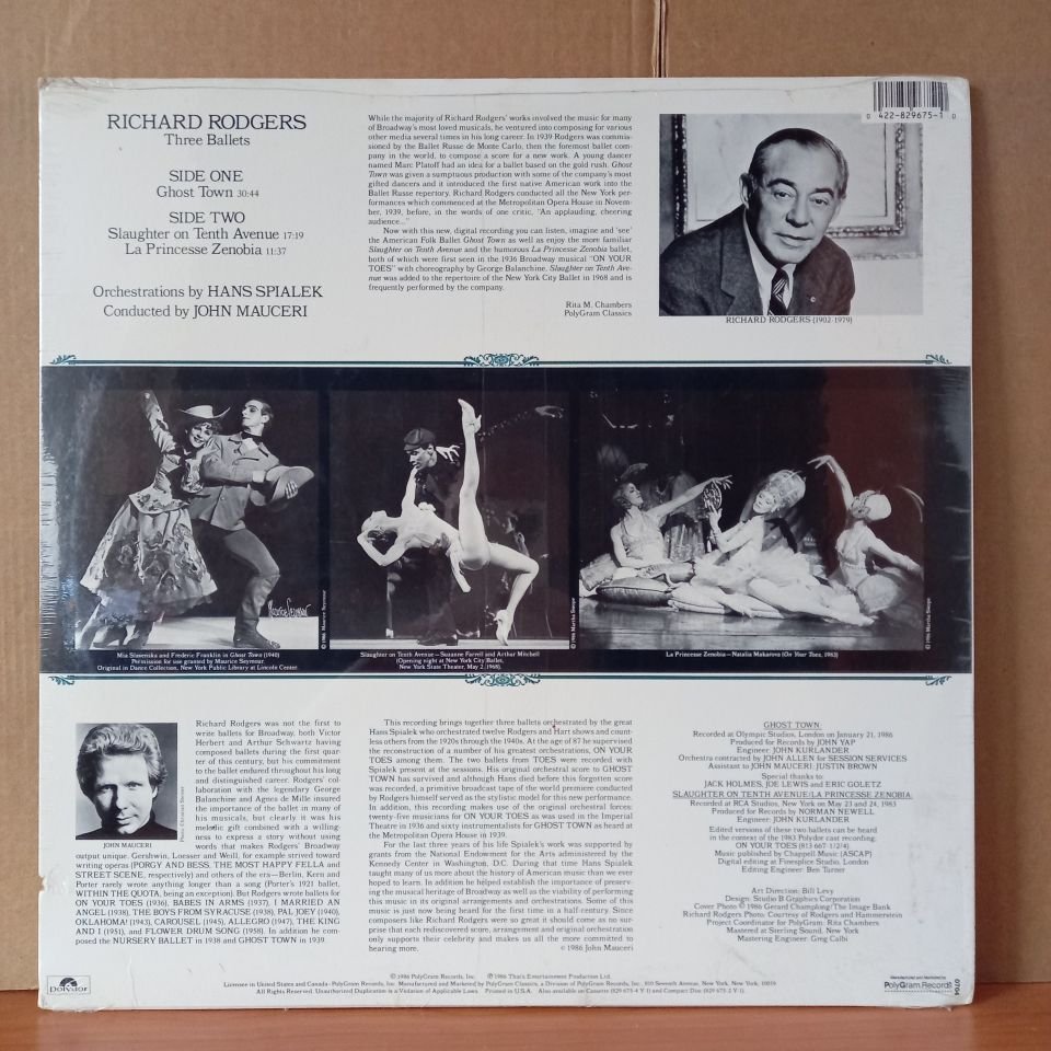 RICHARD RODGERS: THREE BALLETS / JOHN MAUCERI, HANS SPIALEK (1986) - LP DÖNEM BASKISI SIFIR PLAK