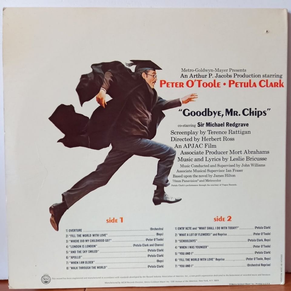 LESLIE BRICUSSE, PETER O'TOOLE, PETULA CLARK, JOHN WILLIAMS – GOODBYE, MR. CHIPS (1969) SOUNDTRACK - LP 2.EL PLAK
