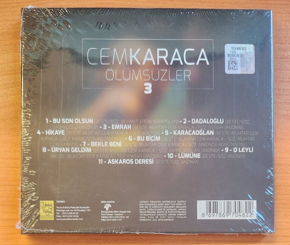 CEM KARACA – ÖLÜMSÜZLER 3 (2016) - CD DIGIPAK AMBALAJINDA SIFIR