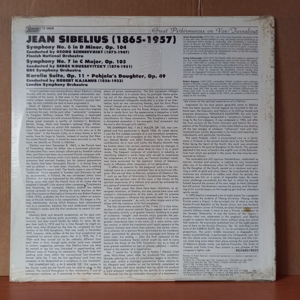 KOUSSEVITZKY, SCHNEEVOIGT & KAJANUS CONDUCTS SIBELIUS / FINNISH NATIONAL ORCHESTRA, LONDON & BBC SYMPHONY ORCHESTRAS - LP DÖNEM BASKISI SIFIR PLAK
