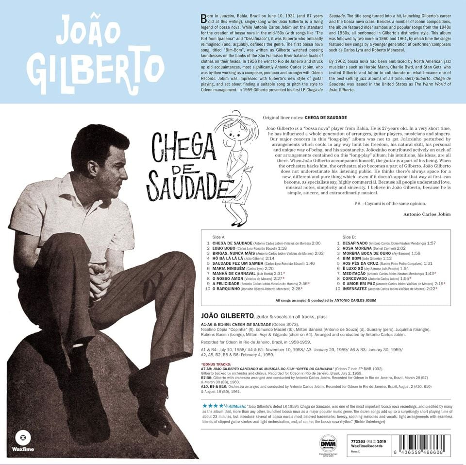 JOAO GILBERTO - CHEGA DE SAUDADE (1959) - LP 180GR 2019 EDITION JAZZ SAMBA BOSSA NOVA SIFIR PLAK