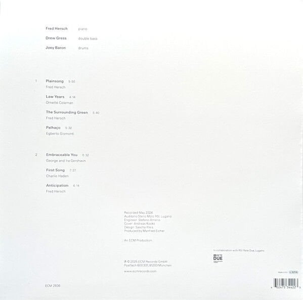 FRED HERSCH - THE SURROUNDING GREEN  (2025)  feat. DREW GRESS & JOEY BARRON - LP ECM RECORDS SIFIR PLAK
