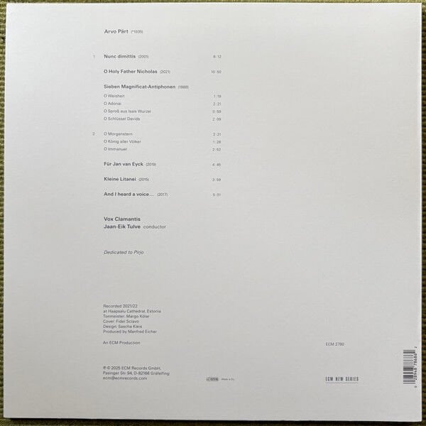 ARVO PART / VOX CLAMANTIS - AND I HEARD A VOICE (2025) - LP ECM RECORDS ECM NEW RECORDS SIFIR PLAK