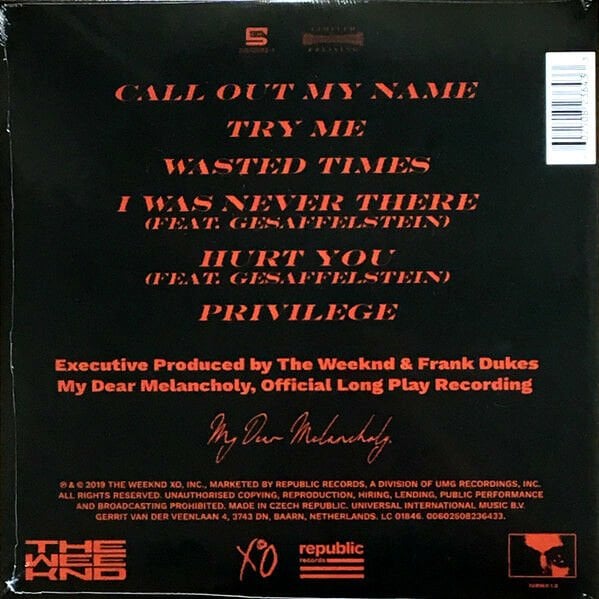 THE WEEKND - MY DEAR MELANCHOLY (2018) - LP SINGLE SIDED 180GR RECORD STORE DAY 2020 EDITION SIFIR PLAK