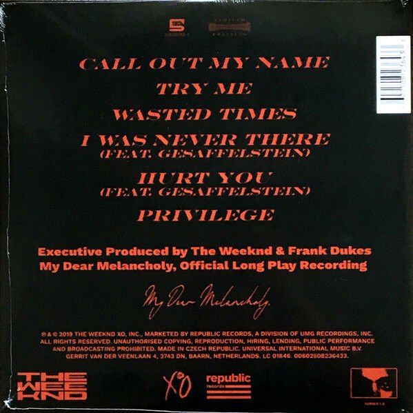 THE WEEKND - MY DEAR MELANCHOLY (2018) - LP SINGLE SIDED 180GR RECORD STORE DAY 2020 EDITION SIFIR PLAK