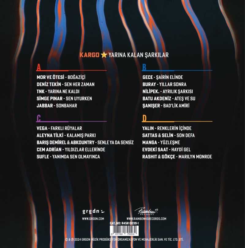 KARGO SAYGI ALBÜMÜ - YARINA KALAN ŞARKILAR (2024) - 2LP MOR VE ÖTESİ VEGA MANGA CEM ADRIAN NİLİPEK .... SIFIR PLAK