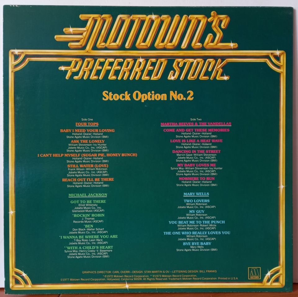 MOTOWN'S PREFERRED STOCK - STOCK OPTION NO. 2 / FOUR TOPS, MARY WELLS, MICHAEL JACKSON (1977) - LP 2.EL PLAK