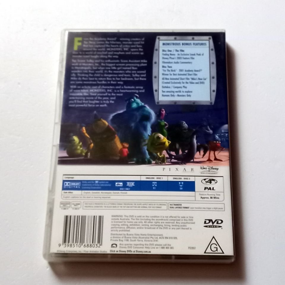 MONSTERS, INC. - DELUXE TWO DISC SET - ANİMASYON  - SES.: BILLY CRYSTAL, JOHN GOODMAN - YÖN.: P. DOCTER, D. SILVERMAN, L. UNKRICH - 2DVD 4. BÖLGE TÜRKÇE ALTYAZI YOKTUR 2.EL