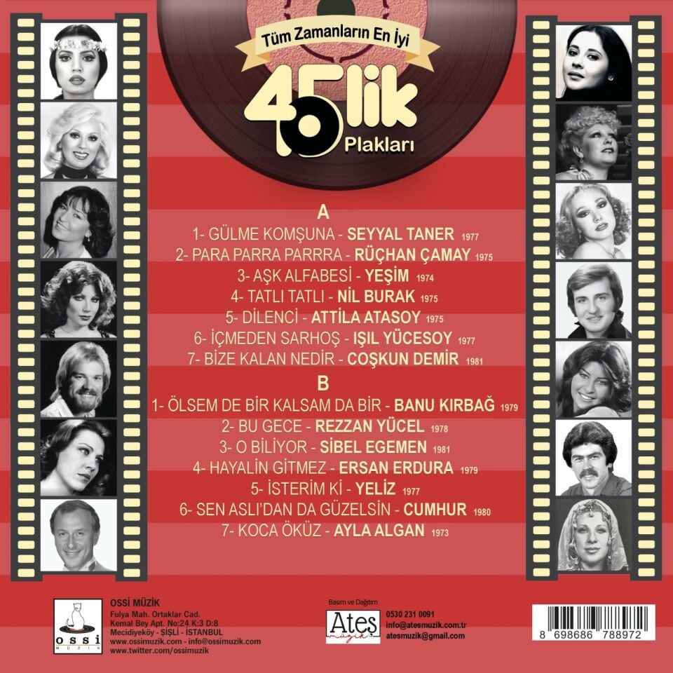 45LİK PLAKLAR - 19 YILIN EN İYİ 45'LİĞİ  (TÜM ZAMANLARIN EN İYİ 45'LİK PLAKLARI) YENİ ALTERNATİF KAPAK VE İSİM / SEYYAL TANER, RÜÇHAN ÇAMAY, NİL BURAK, ATİLLA ATASOY - LP 70'LER TÜRKÇE POP SIFIR PLAK