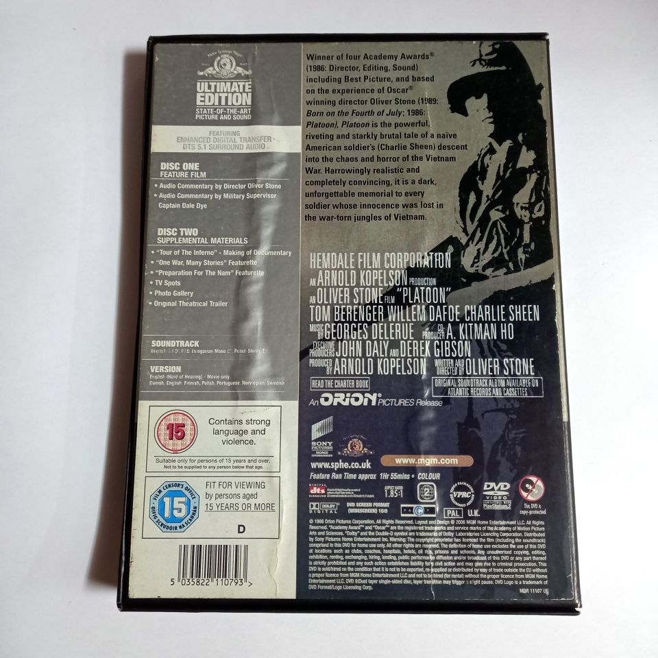 PLATOON - TOM BERENGER, WILLEM DAFOE, CHARLIE SHEEN, YÖN.: OLIVER STONE - 2XDVD ULTIMATE EDITION 2.EL TR ALTYAZI YOKTUR