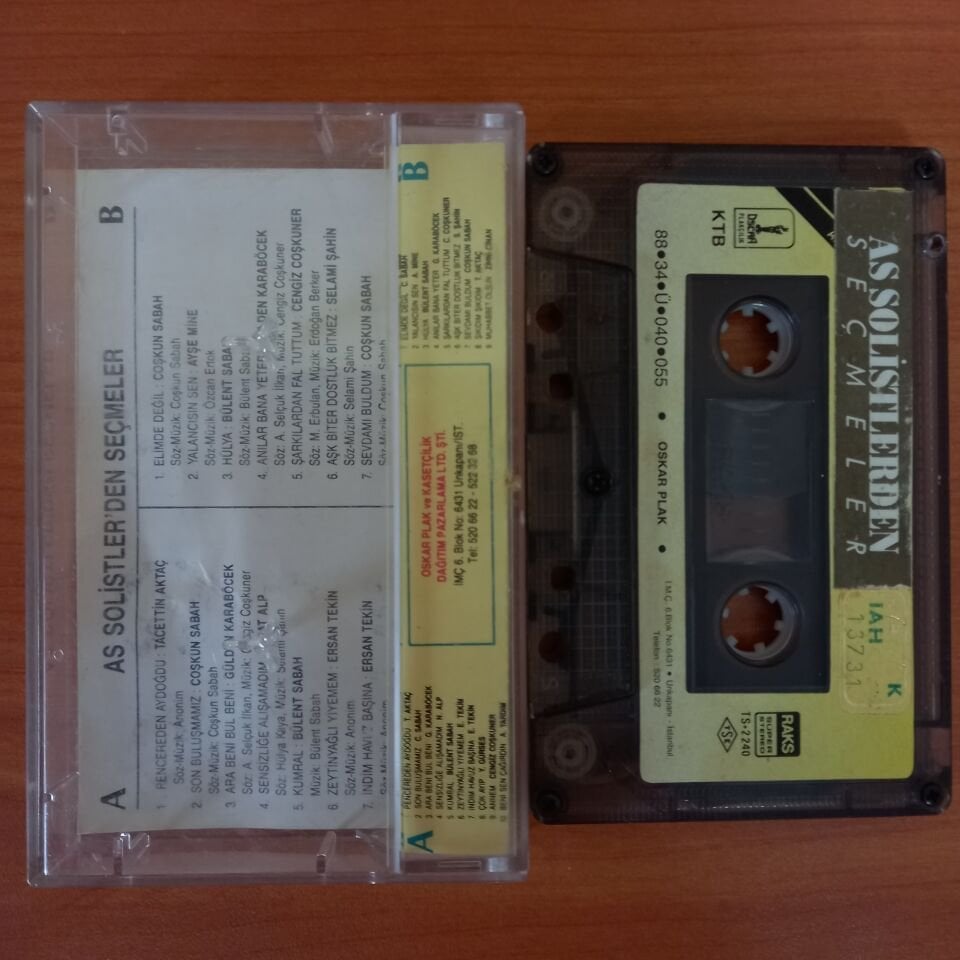 AS SOLİSTLERDEN SEÇMELER / TACETTİN AKTAÇ, COŞKUN SABAH, GÜLDEN KARABÖCEK, CENGİZ COŞKUNER, YILDIRIM GÜRSES, SELAMİ ŞAHİN (1988) - KASET 2. EL
