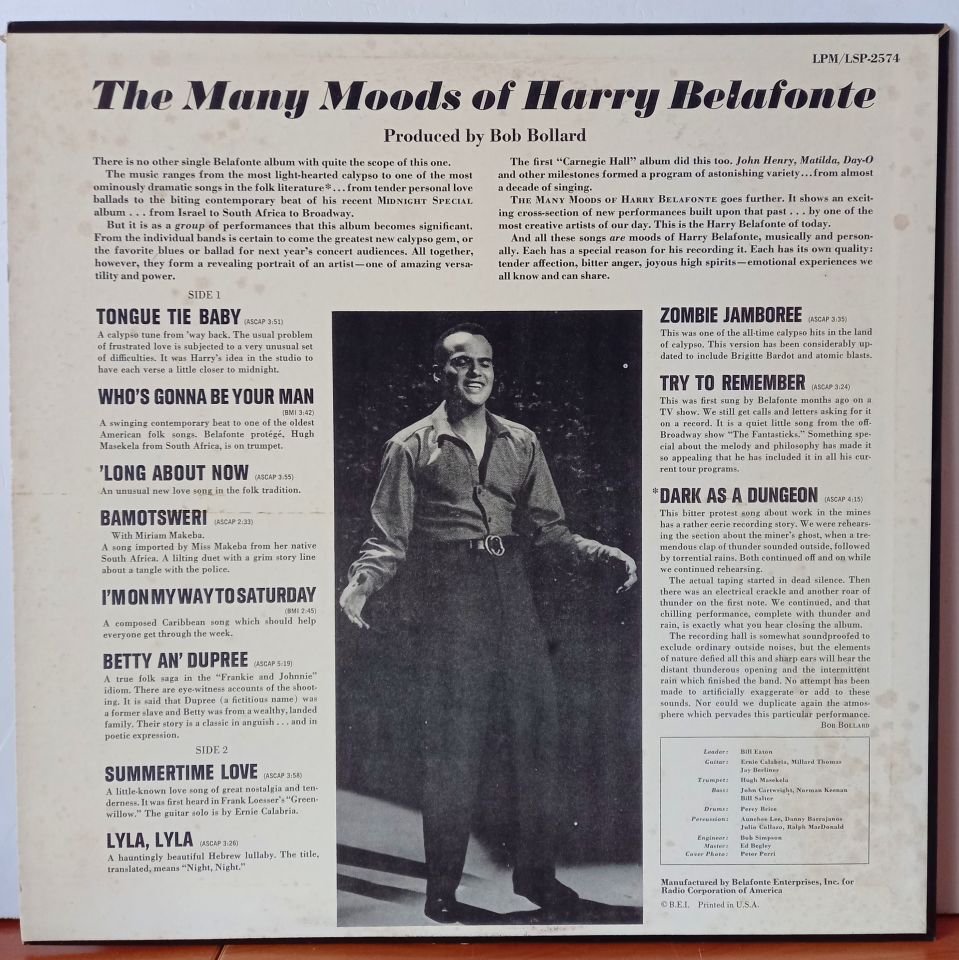 HARRY BELAFONTE – THE MANY MOODS OF BELAFONTE (1963) - LP 2.EL PLAK