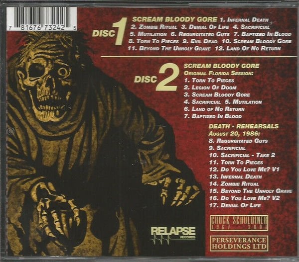 DEATH - SCREAM BLOODY GORE (1987) - 2CD REMASTERED 2016 REISSUE JEWEL CASE AMBALAJINDA SIFIR