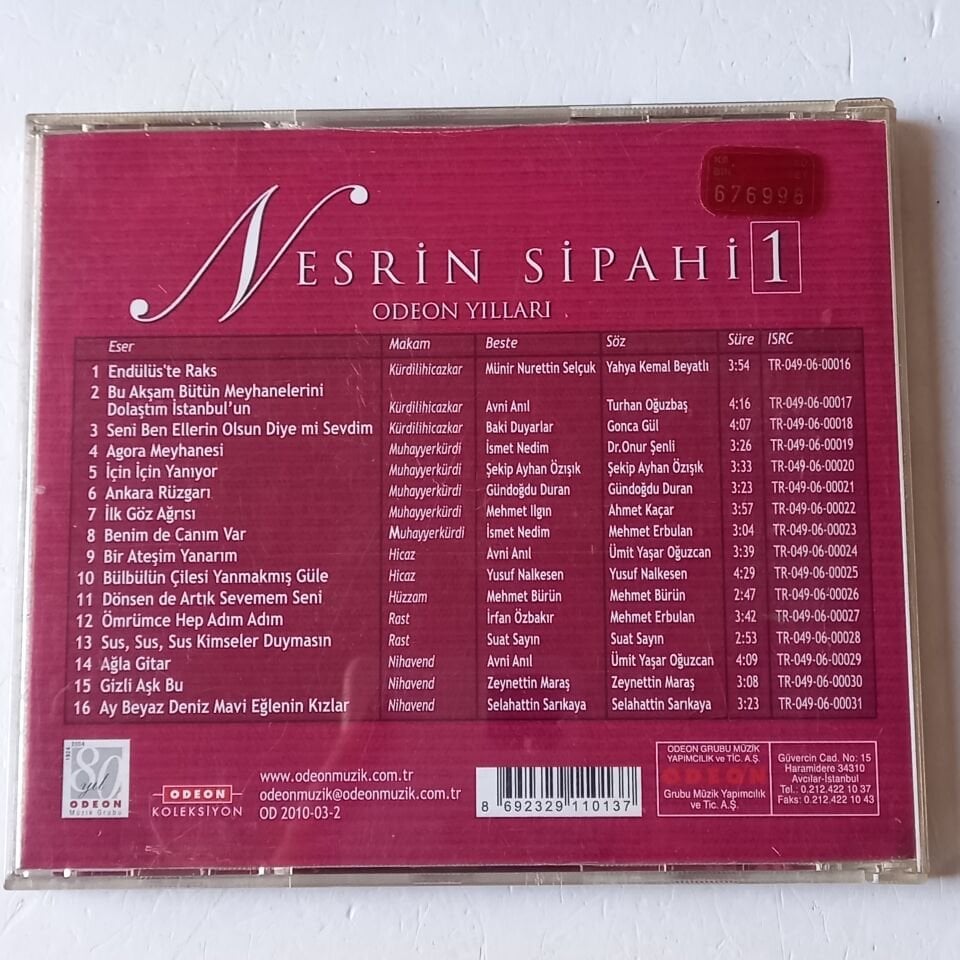 NESRİN SİPAHİ – TÜRK SANAT MÜZİĞİ SERİSİ 1 / ODEON YILLARI (2010) - CD 2.EL