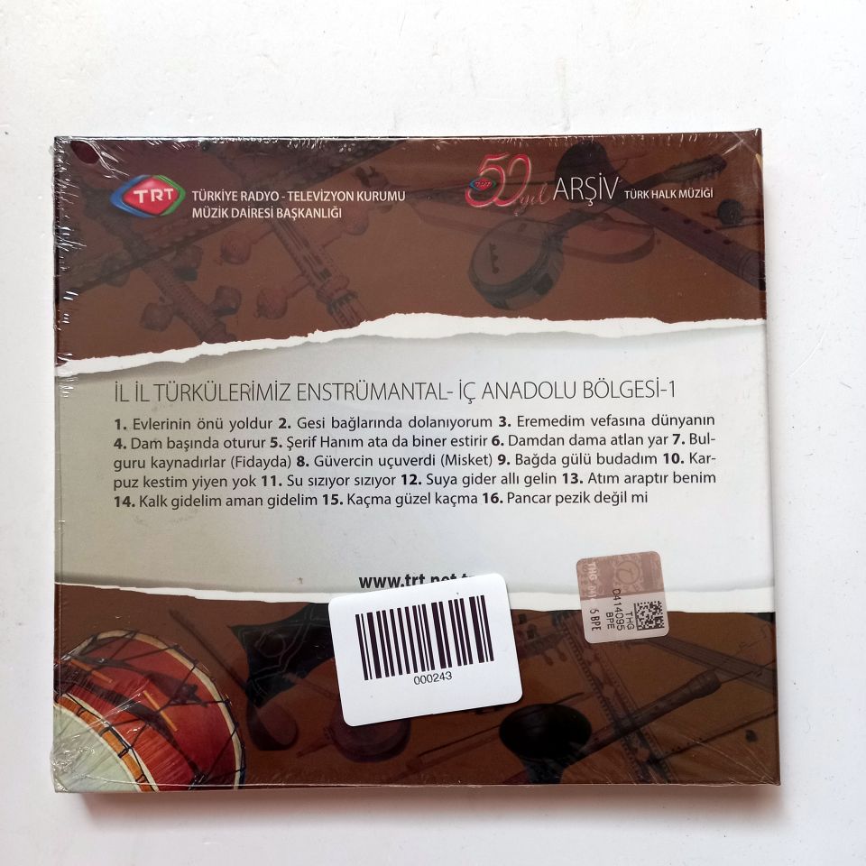 İL İL TÜRKÜLERİMİZ ENSTRÜMANTAL / İÇ ANADOLU BÖLGESİ / TÜRK HALK MÜZİĞİ / TRT ARŞİV SERİSİ 257 - CD SIFIR