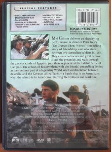 GALLIPOLI - MEL GIBSON - PETER WEIR - DVD 2.EL 1. BÖLGE TR ALTYAZI YOKTUR