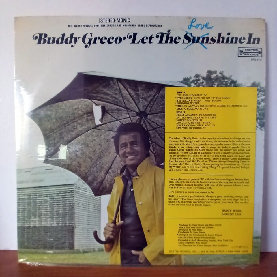 BUDDY GRECO – LET THE SUNSHINE IN (1969) - LP DÖNEM BASKI SIFIR PLAK