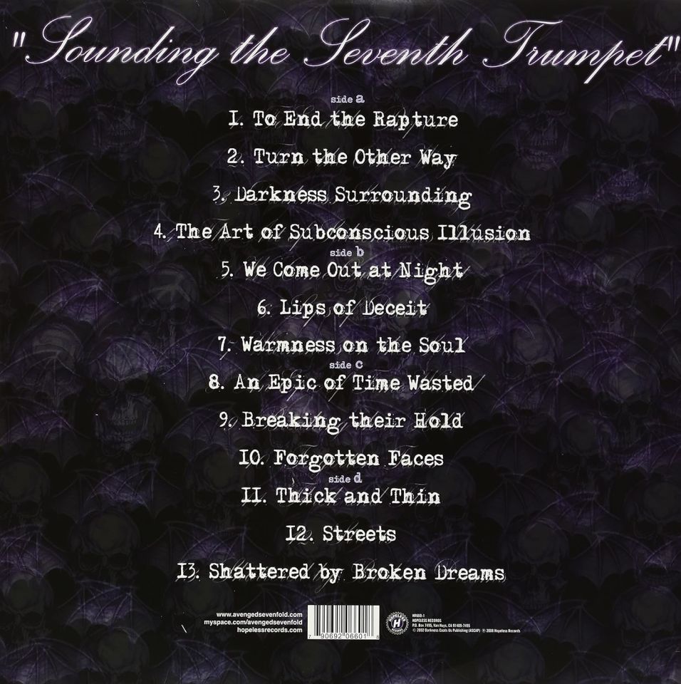 AVENGED SEVENFOLD - SOUNDING THE SEVENTH TRUMPET (2001) - 2LP PURPLE COLOURED REISSUE SIFIR PLAK