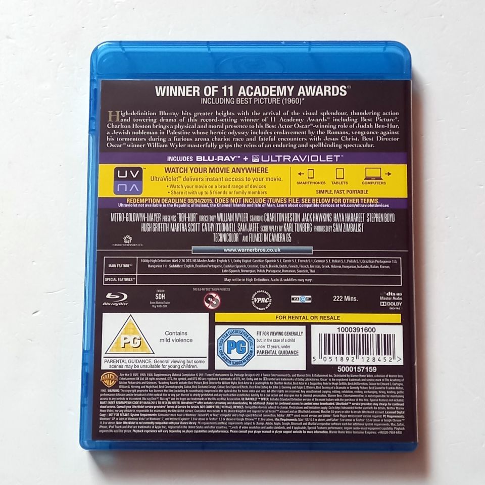 BEN-HUR - CHARLTON HESTON, JACK HAWKINS, HAYA HARAREET - YÖN.: WILLIAM WYLER - BLU-RAY BÖLGE A, B, C 2.EL TÜRKÇE ALTYAZI YOKTUR