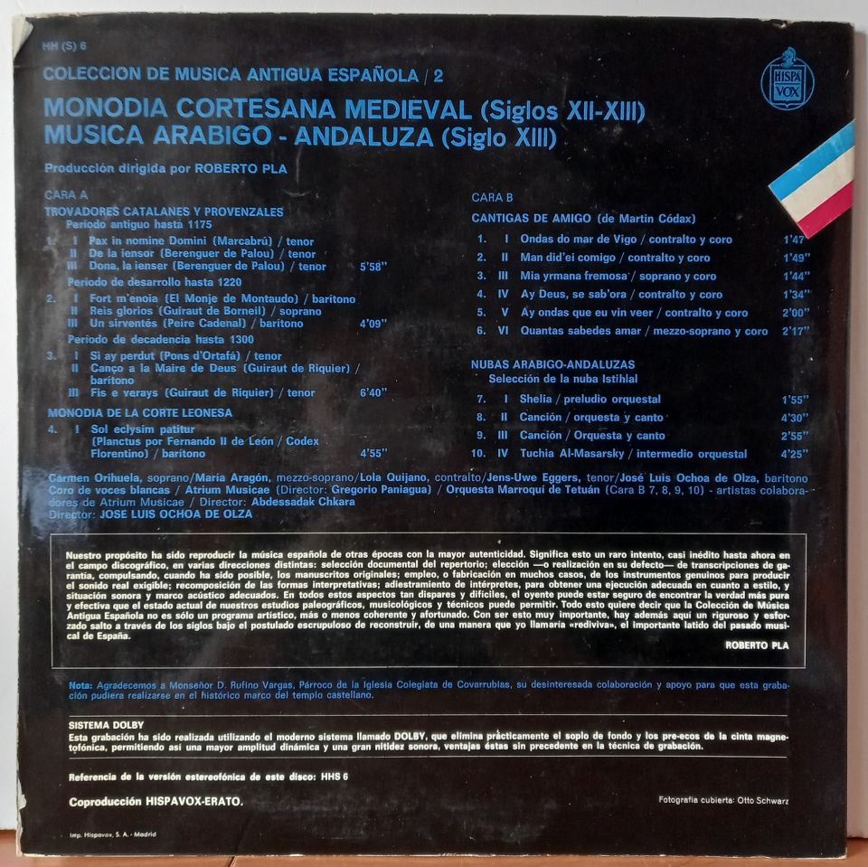 ATRIUM MUSICAE, ORQUESTA MARROQUI DE TETUAN – MONODIA CORTESANA MEDIEVAL [SIGLOS XLL-XLLL] Y MUSICA ARABIGO-ANDALUZA [SIGLO XLLL] - LP 2.EL PLAK