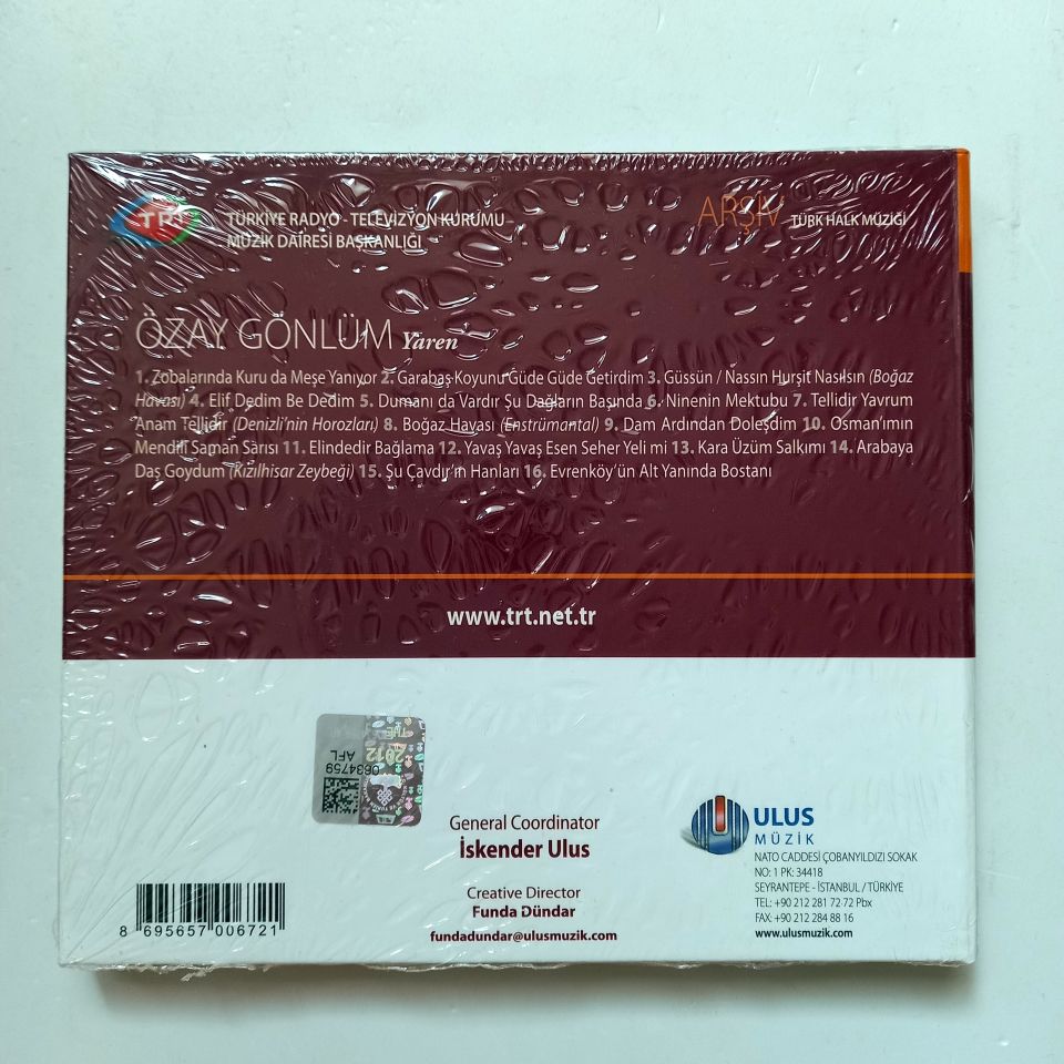 ÖZAY GÖNLÜM - YAREN / TÜRK HALK MÜZİĞİ / TRT ARŞİV SERİSİ 117 - CD SIFIR